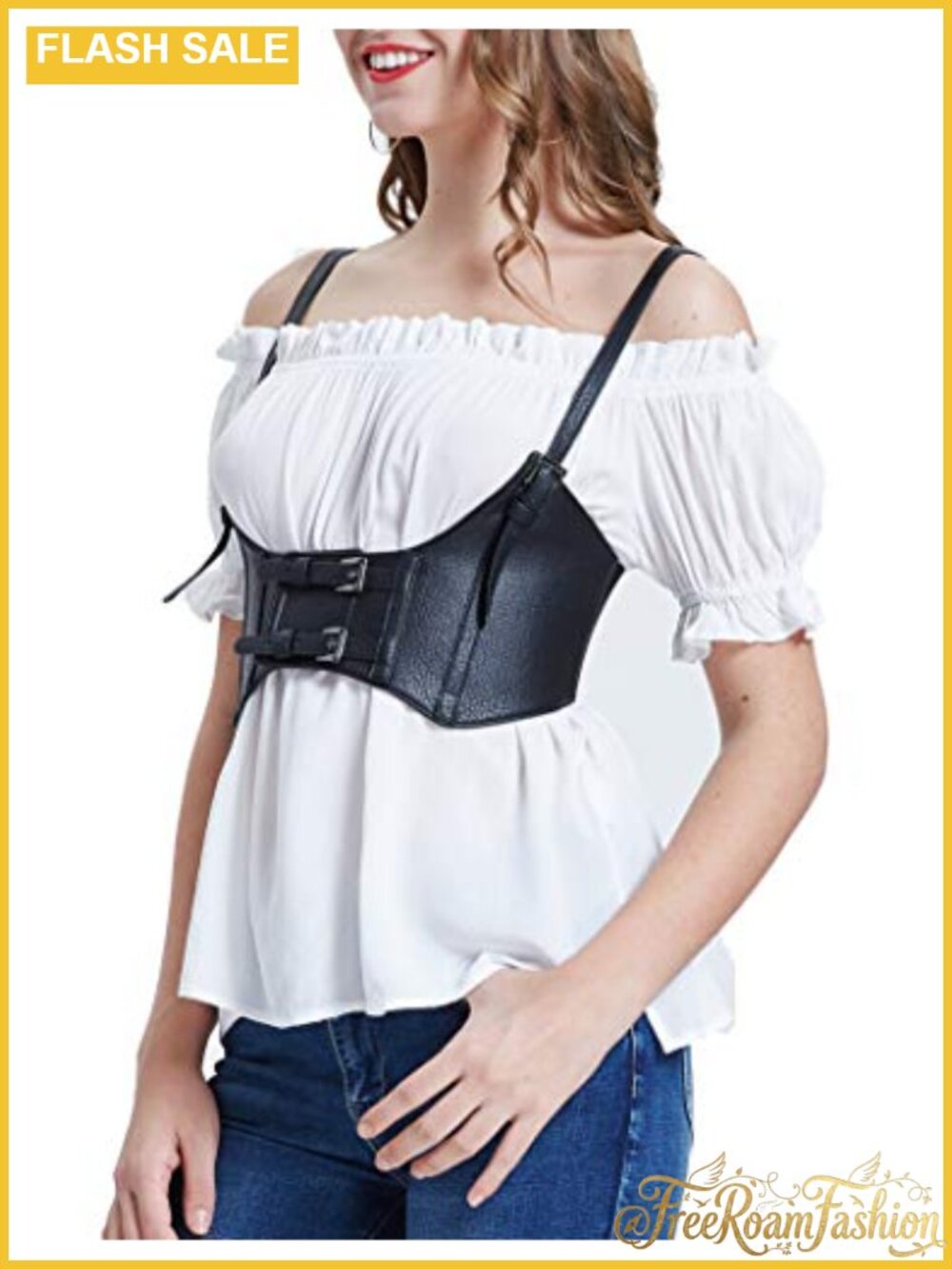 Faux Leather Steampunk Underbust Corset Waist Belt - Picture 6 of 6